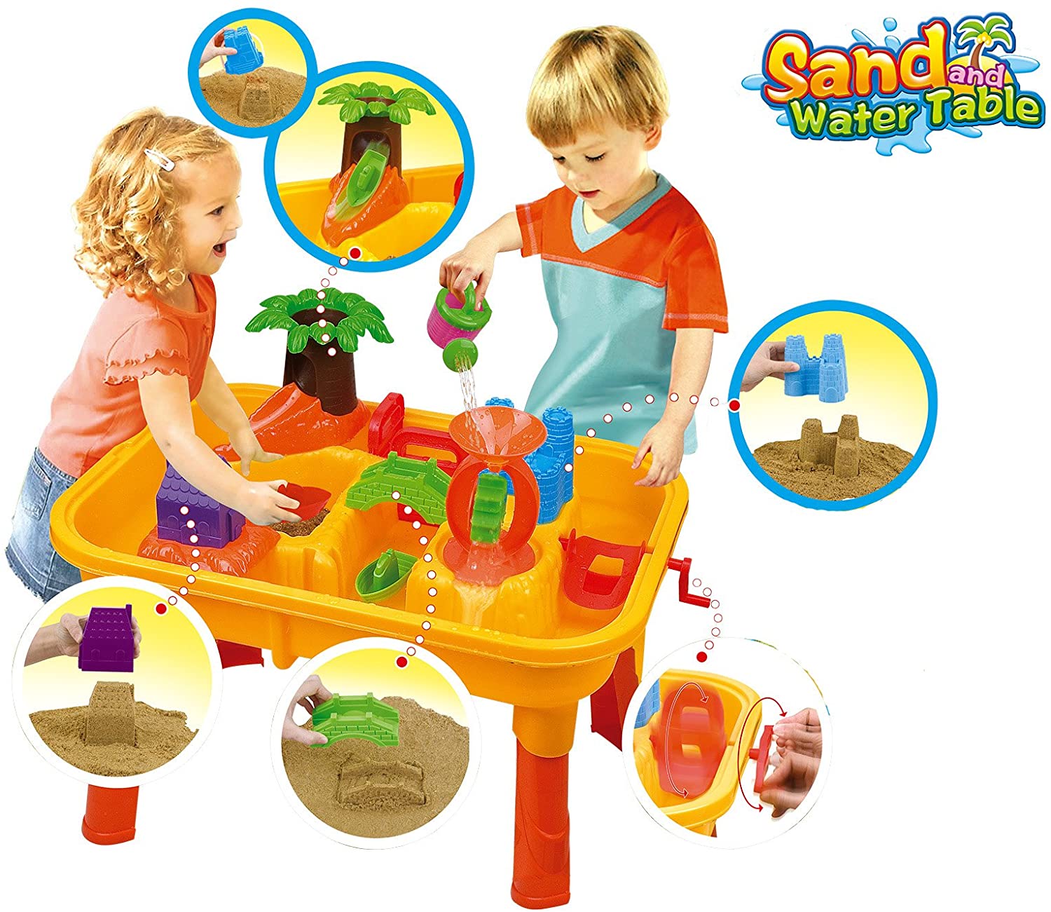 25 Piece Sand And Water Table Garden Sandpit Play Set Beach Toy Moulds Watering Can Water Mill 